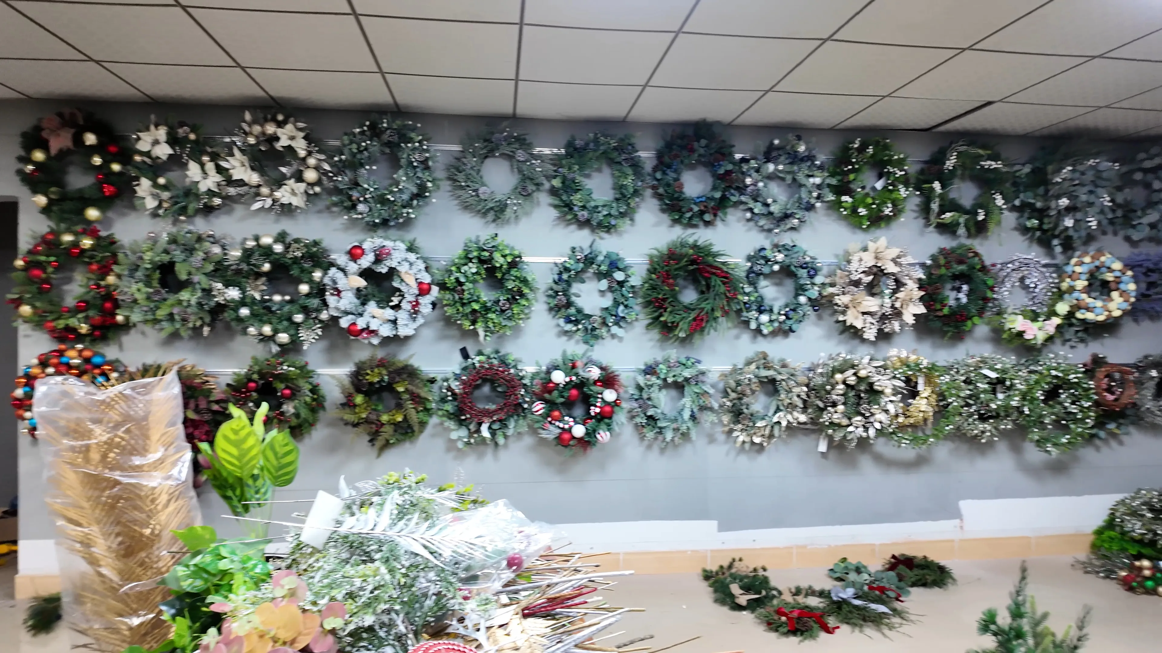 Artificial wreath showroom inside the factory