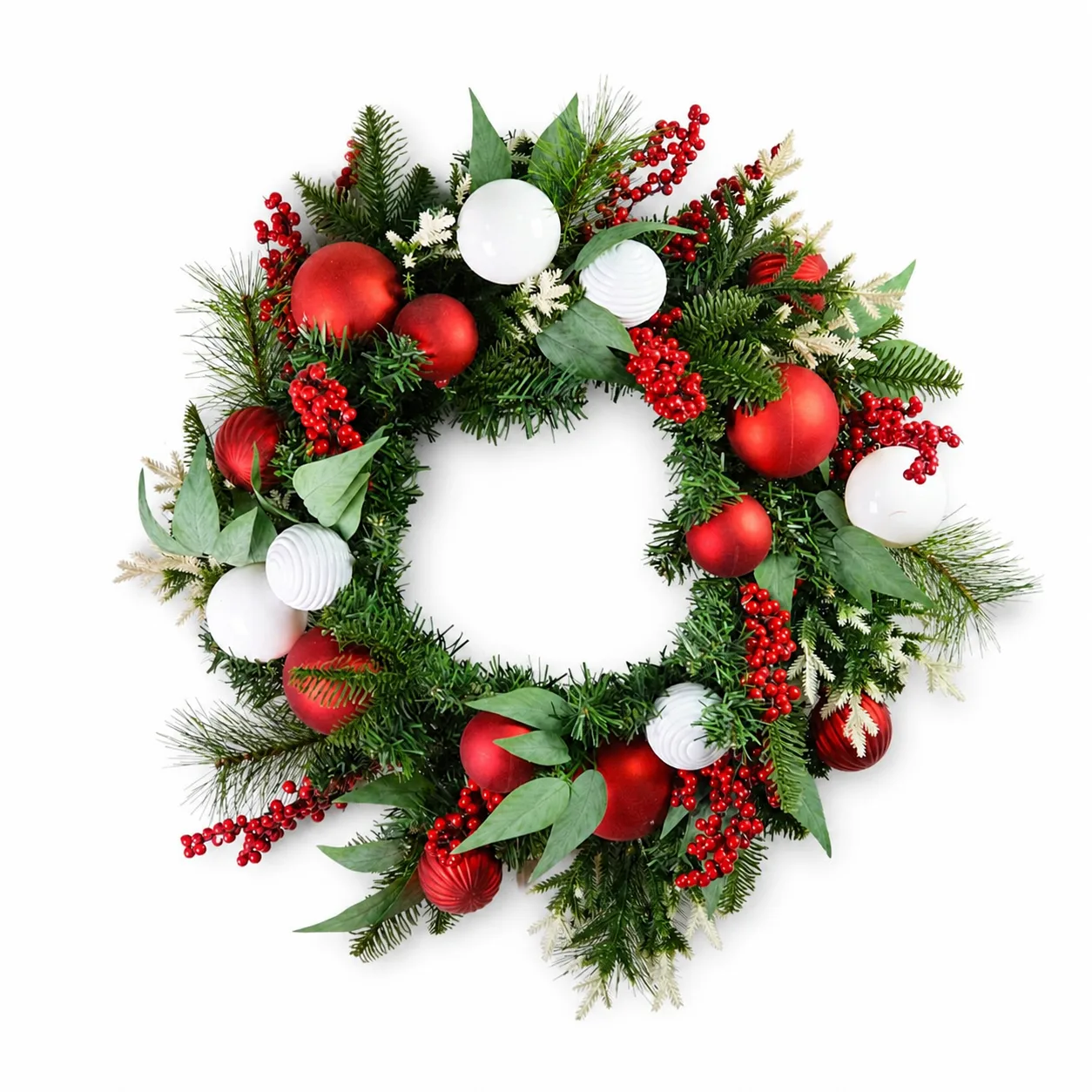 Red and white ornament wreath